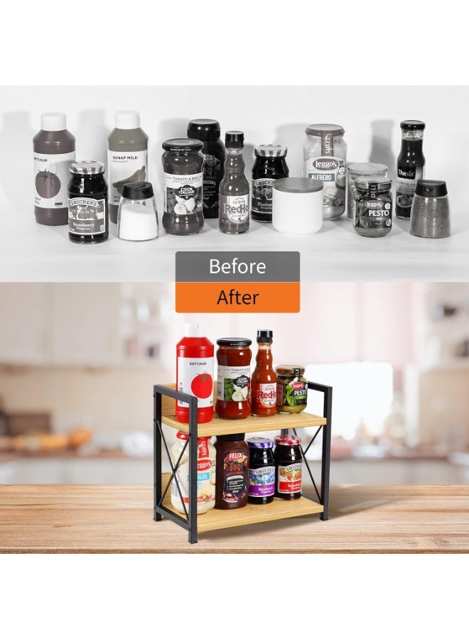 Countertop Shelf Organizer, 2 Tier Kitchen Spice Rack Organizer for Countertop, Wood Coffee Counter Shelf Organizer for Home (Bamboo), Bamboo & Black, 11.8''×6.2''×10.4'' - Image 3